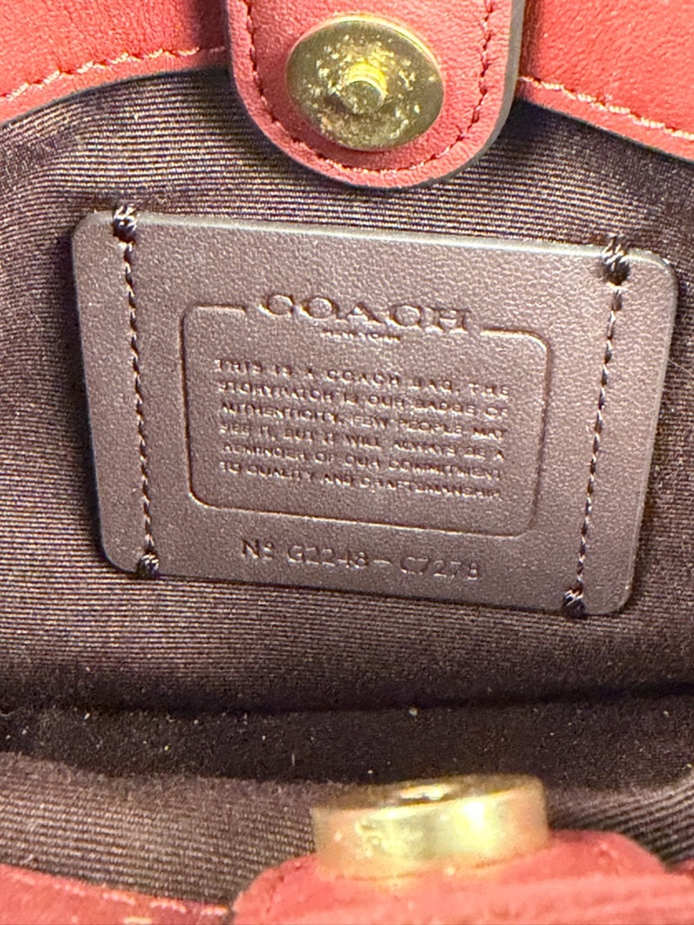 Coach Wine Embossed Leather Satchel with Gold Chain Strap - Picture 12 of 12